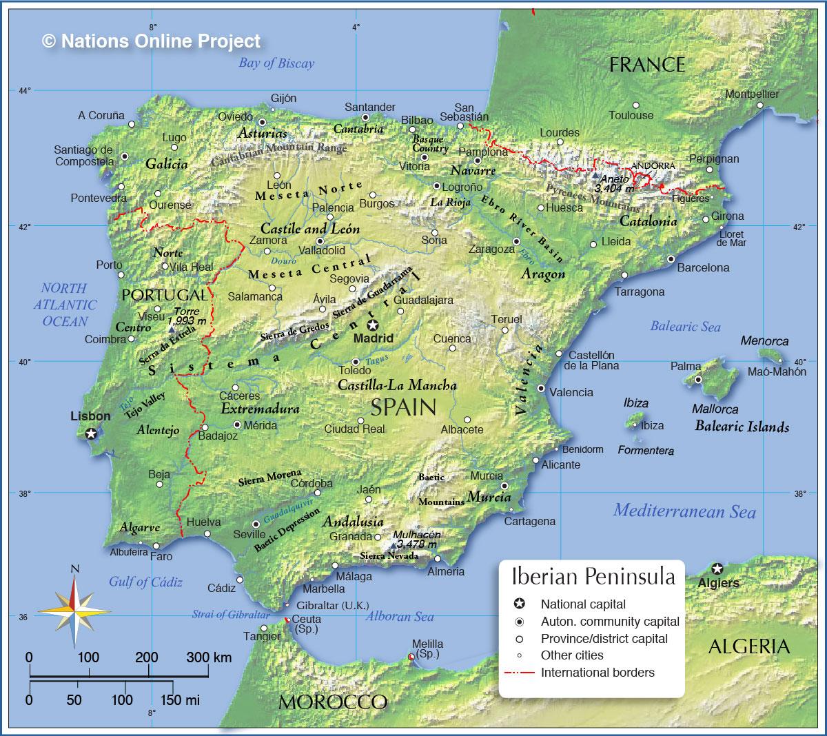 Geographical Map Of Spain Topography And Physical Features Of Spain