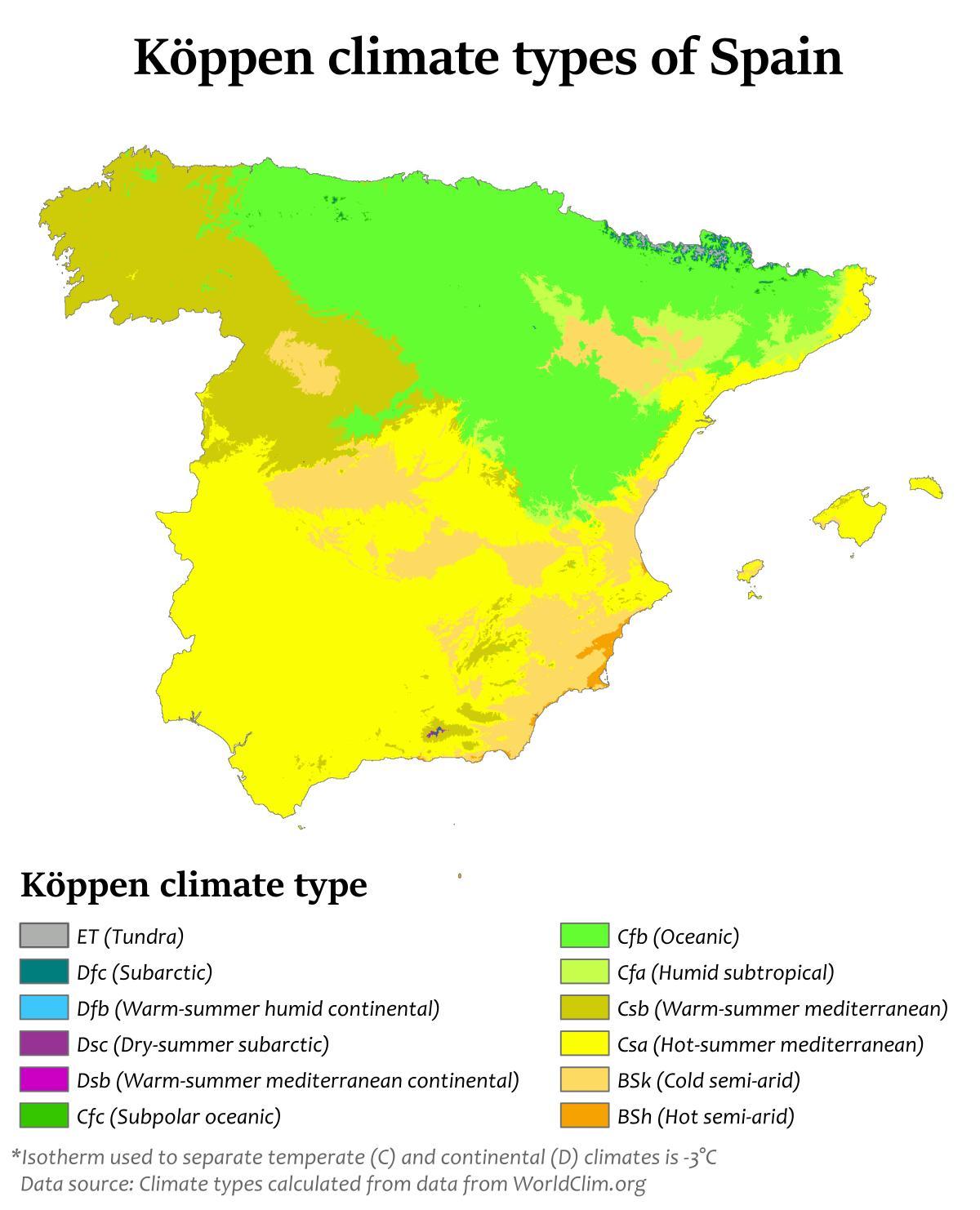 Spain temperature map