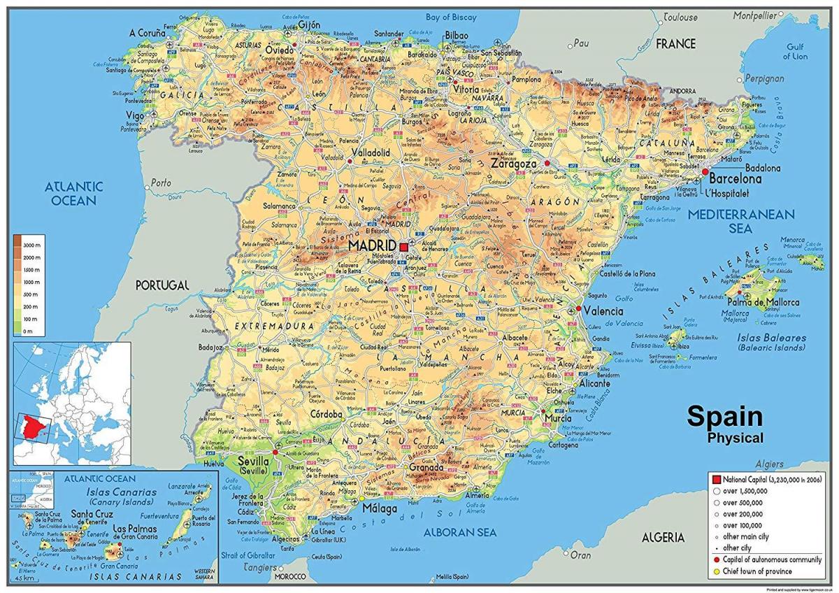 Spain landform map