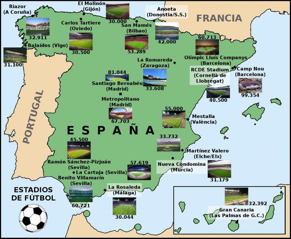 stadiums map of Spain